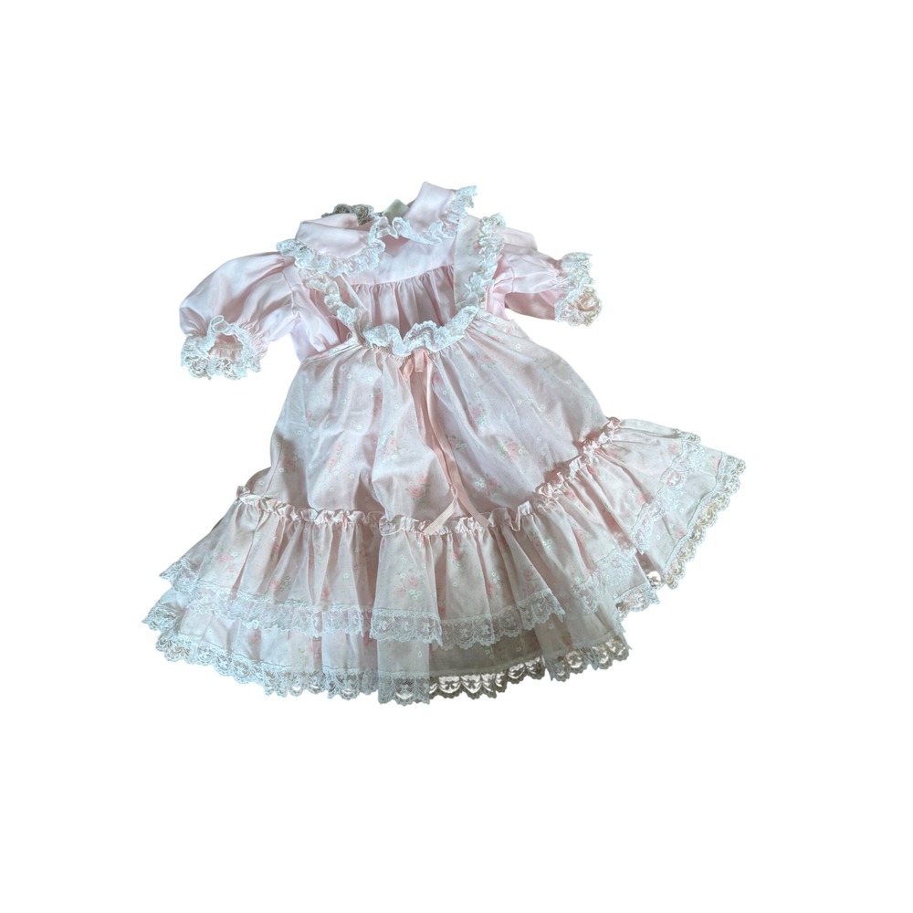 Vintage Bryan Pink Floral Lace Tiered Tea Dress Kids Size 18M Made in USA